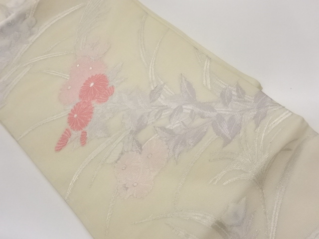 紗 菊・桔梗模様織出し名古屋帯